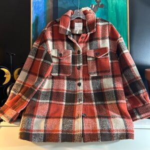 Anthropologie Avec Les Filles Shacket Flannel L Orange Plaid Jacket Country